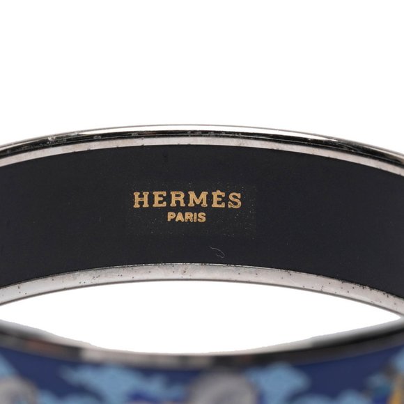 Hermes GM enamel horse motif bangle in silver, blue, and multicolored metal f... - Picture 4 of 5
